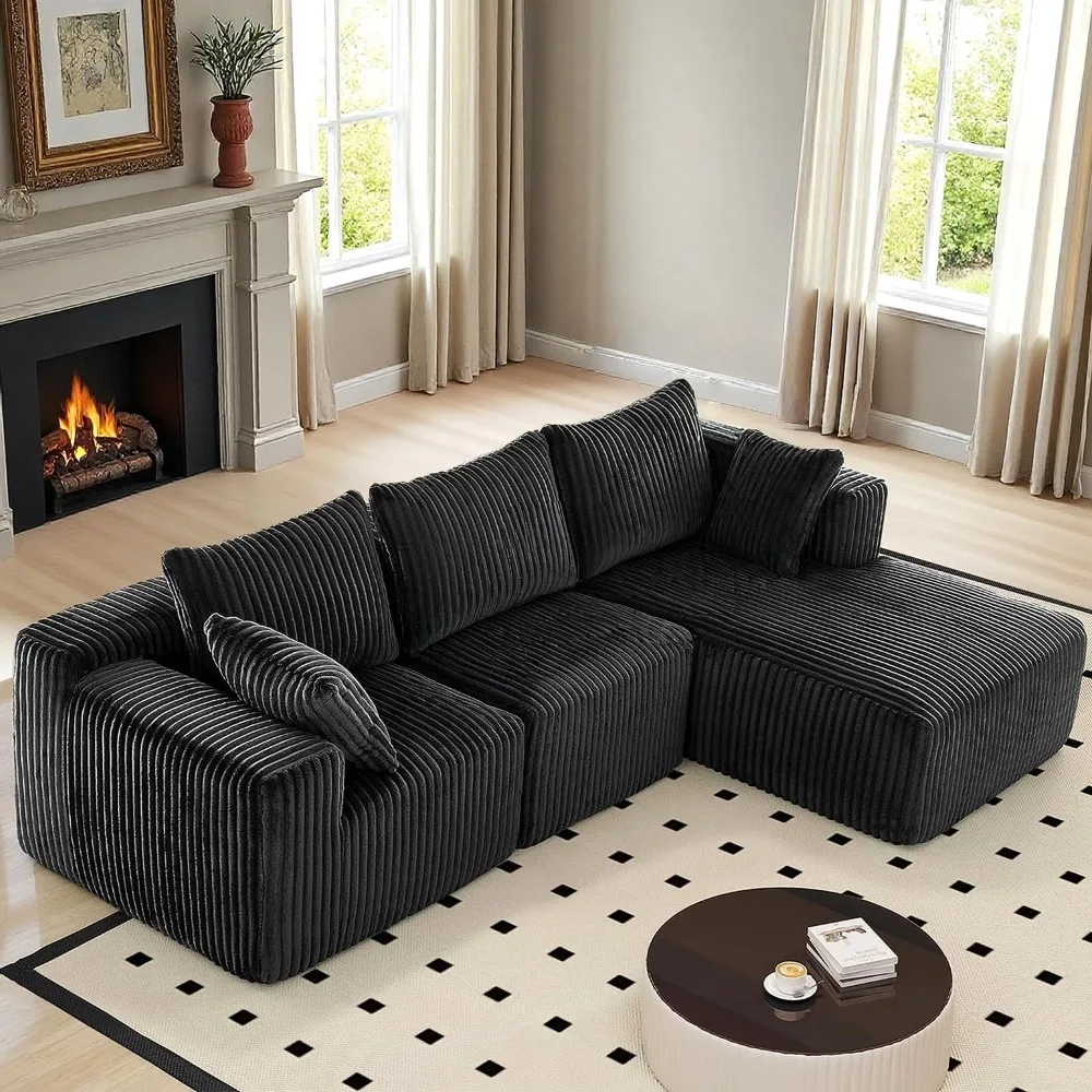 أريكة مقطعية مع كرسي وعثماني، أريكة على شكل حرف L مكونة من 3 مقاعد، أثاث غرفة معيشة مريح يشبه السحابة #3