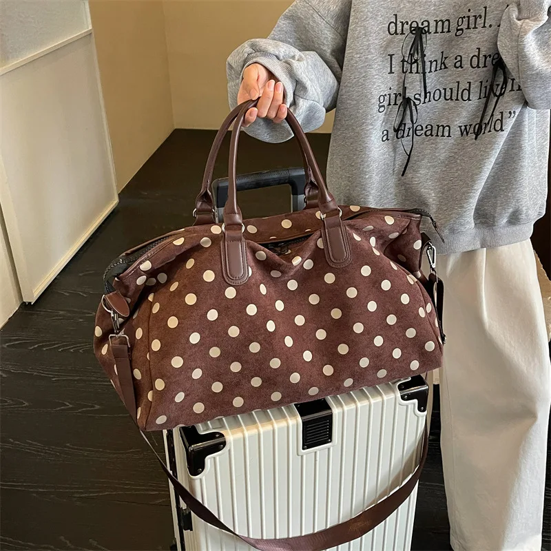 Fashion Polka Dot Travel Bag Women Large Crossbody Duffle Purse Luggage Handbag Tote With Shoulder Strap Overnight Bag For Trip