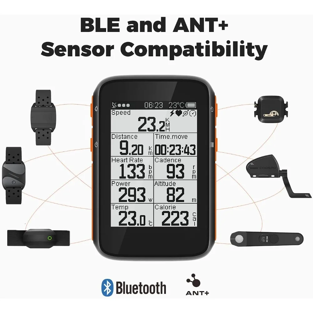 Bike Computer Wireless GPS, Bike Speedometer with Auto Backlight with Waterproof, Compatible with CooSporide app, Cycling GPS