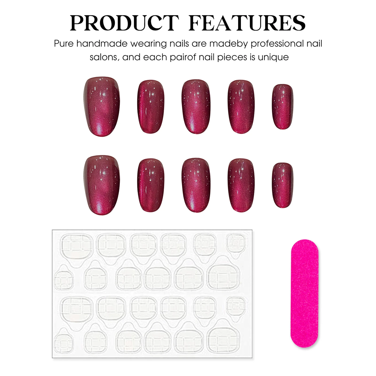 ピタヤキャットアイフェイクネイルフルカバーネイルチップハンドメイドグリッターショートオーバルプレスオンネイル女性用ウェアラブルデタッチャブルマニキュアセット