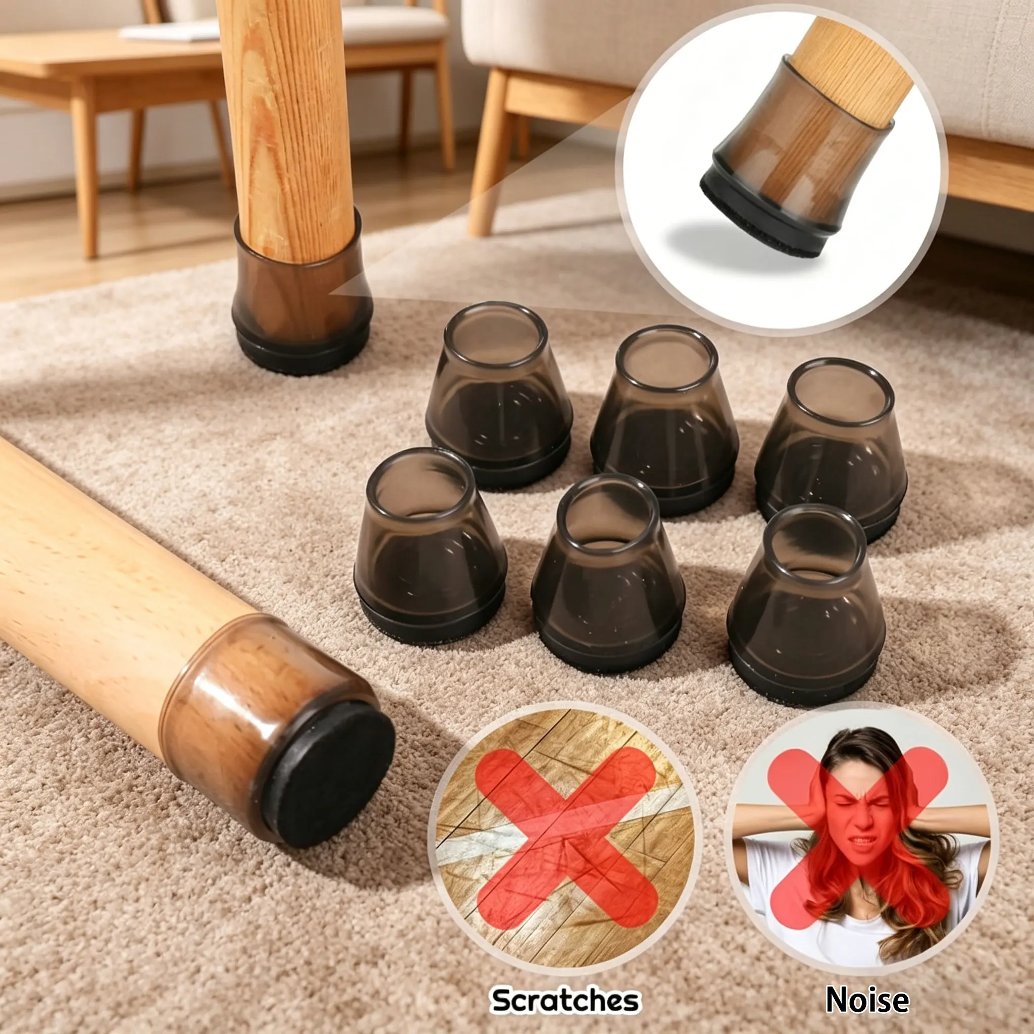 16PCS Silicone Chair Leg Caps Non-Slip Prevent Scratches Silent Hardwood Floor Protector Waterproof Felt Furniture Feet Pad