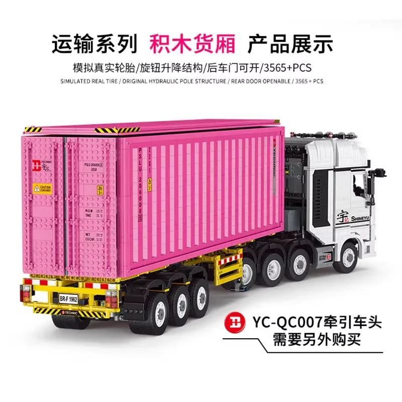 NA STANIE YC-QC007 MOC Techniczny Samochód Ciężarowy Zdalnie Sterowany 1:10 Klocki Model DIY Zabawki Zestaw Prezentów Świątecznych dla Dzieci