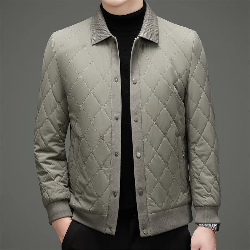 

Lightweight Turn-Down Collar Cotton-Padded Jacket 2025 Autumn Winter Men's Business Casual Warm Coat Solid Color Parkas Clothing