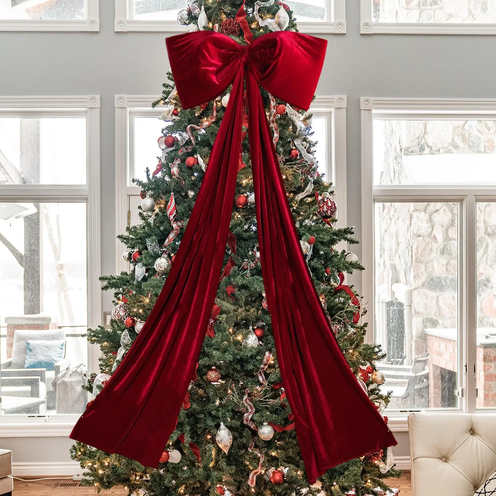 

Большой бархатный бантик для украшения елки, многоразовый гигантский бантик для декора рождественской елки, для колонн на входной веранде