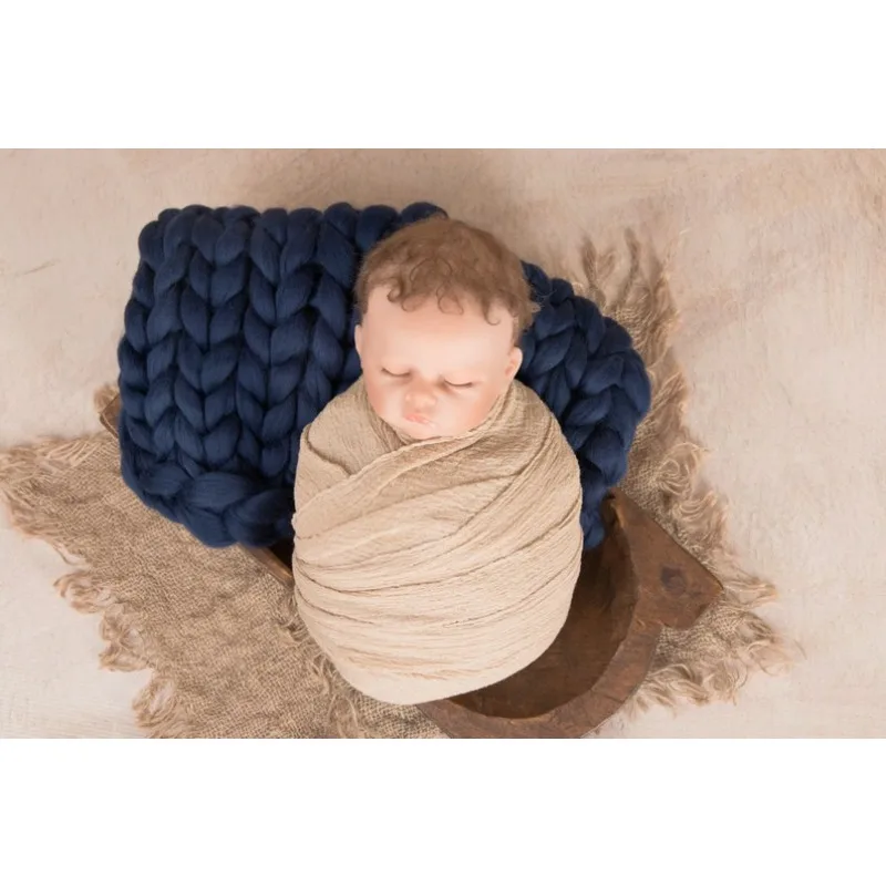 18インチのチャンキーニットマット、ネイビー、新生児写真撮影用小道具、ソフトニットラップパッドバスケットフィラー、ベビーシャワーのスタジオ写真撮影用ブランケット