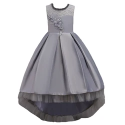 Grey  Sleeveless Child party Clothing Flower Girl Bead  Dress Tail dress Banquet Fluffy Princess Dress