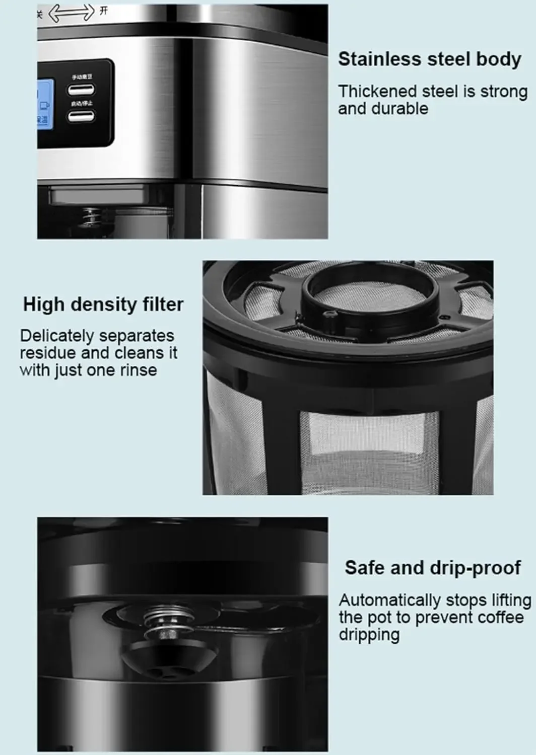 Macinacaffè espresso regolabile incorporato a 3 livelli Caffettiera in acciaio inossidabile Caffettiera automatica per caffè espresso