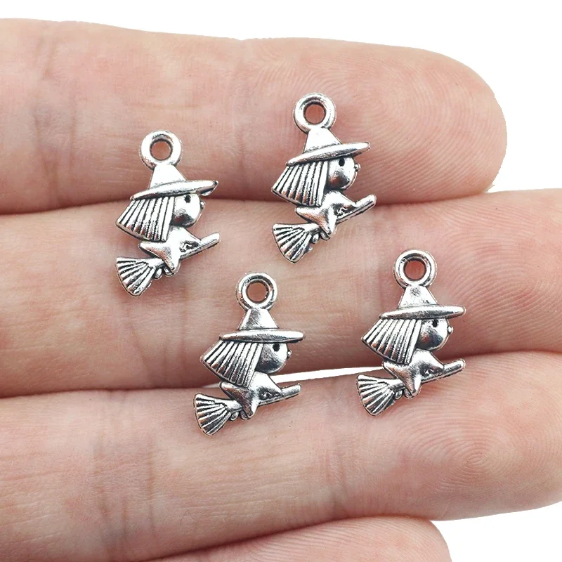 30 Pieces 10x15mm Antique Silver Color Witch Wicca Charms Halloween Necklace DIY For Jewelry Making