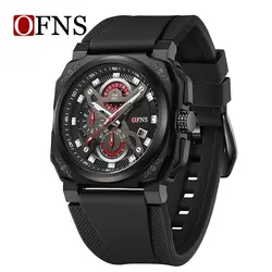 OFNS 8022 Watches Mens Quartz Top Brand Luxury Automatic Date Silicone Waterproof Sport Military Chronograph Wristwatch for Men