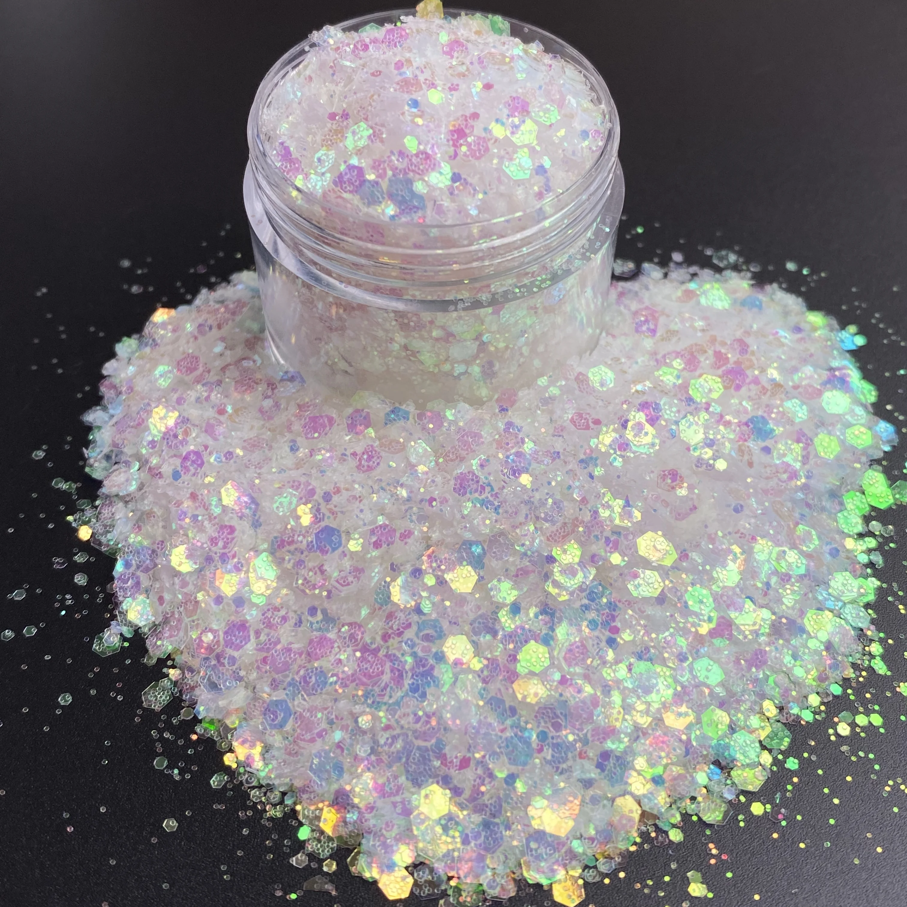 Solto Opala Branco Misto Chunky Glitter Powder, Massa para Unhas Artesanato, Decoração de Natal, 15g por Jar