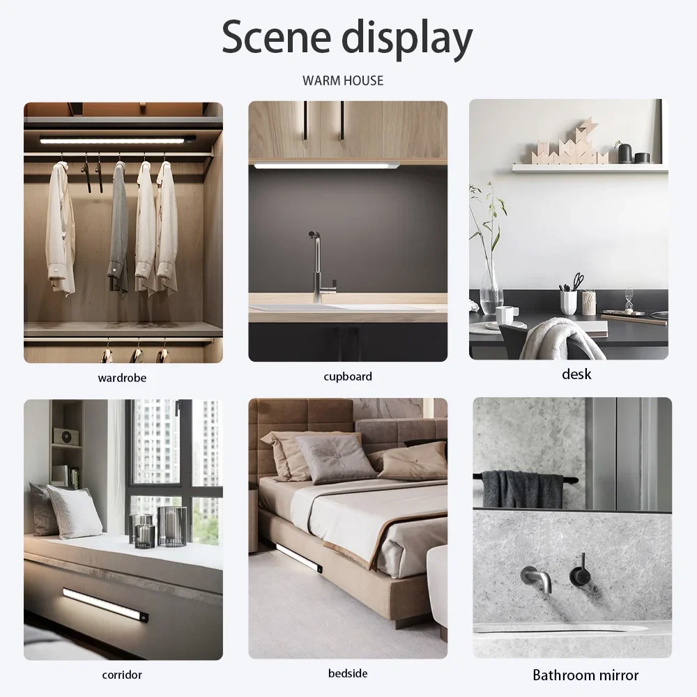 10/20/30/40/50cm sob o armário led sensor de luz movimento recarregável sem fio lâmpada led luz da noite armário quarto guarda-roupa