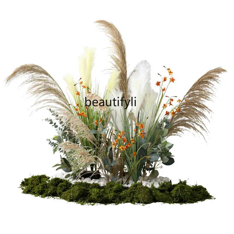 zq Large Plant Landscaping Indoor Soft Decoration Green Plant Reed Landscape Model Room Fake Flower and Grass