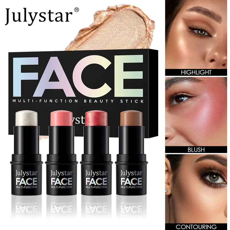 Makeup Multi-functional Contouring Stick Set Of 4 High-gloss, Brightening, Contouring And Matte Blush Sticks