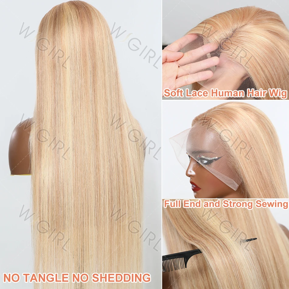 Wigirl Bone Straight 220% HD 30 36 Inch P18 613 Highlight Blonde 13x6 Lace Front Human Hair Wigs 13X4 Lace Frontal Remy Hair Wig