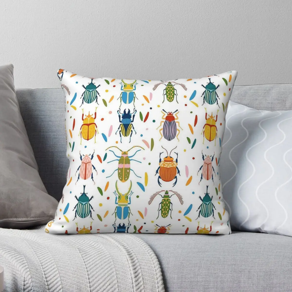 Colourful Beetles Inserts Pillowcase Polyester Linen Velvet Creative Zip Decor Pillow Case Room Cushion Cover