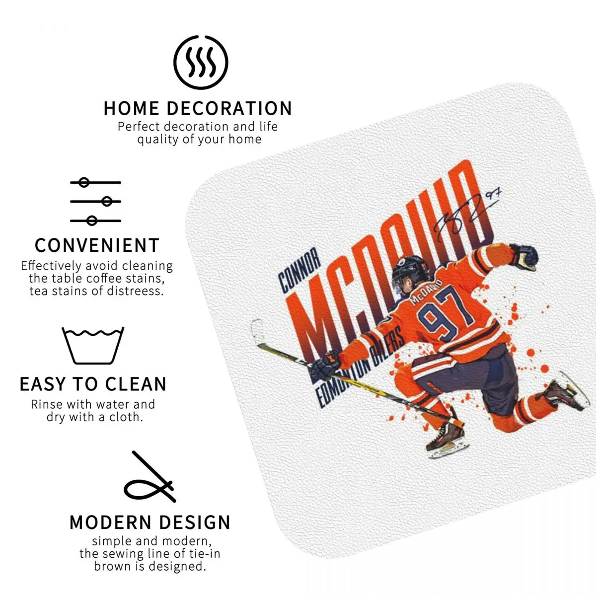كونور ماك ديفيد 97 لمحبي إدمونتون أويلرز الوقايات المطبخ المفارش كوب عازل الحصير القهوة أدوات المائدة منصات مجموعة من 4