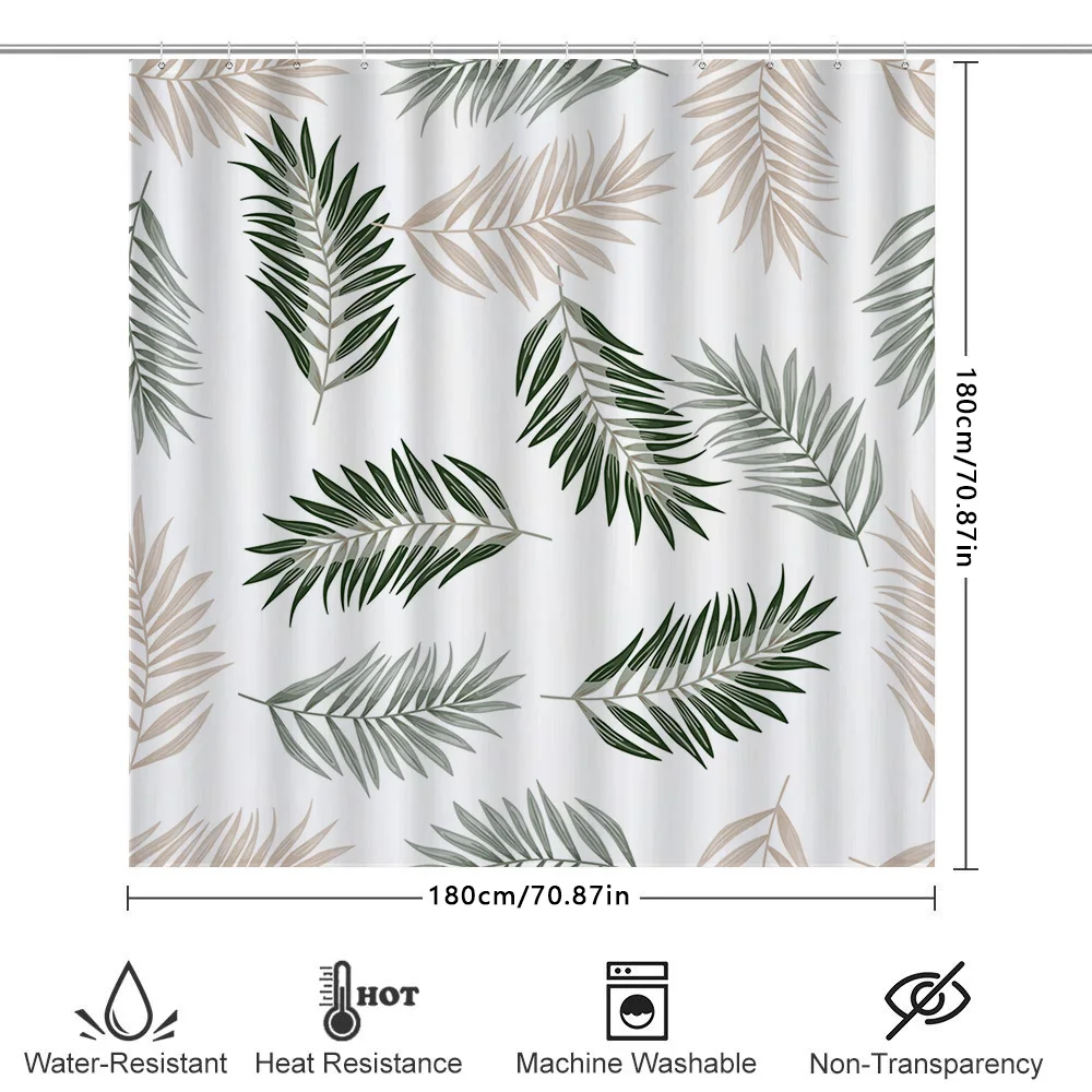 الأخضر يترك دش الستار ديكور المنزل مقاوم للماء الحمام الستائر الزخرفية الأبيض الأخضر الأزهار أحواض استحمام الطباعة دش #6