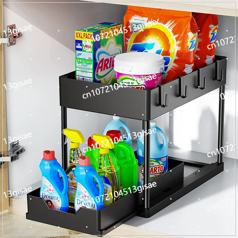 Pull-out Double-layer Shelf, Kitchen Lower Sink, Disassembly and Assembly, Storage Countertop, Seasoning Storage Rack