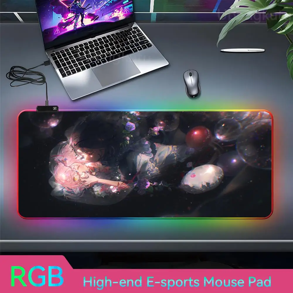 P_puella M_magi M_madoka M_magica Desk Mat Large Mouse Pad RGB Rubber Mouse Mice Pad Pad LED Mouse Gamer Lighting Table Mousepad