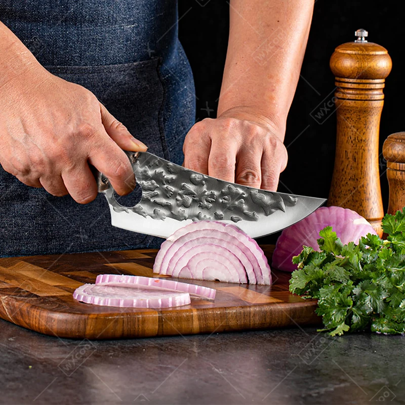 WXCOO Multifunctional Kitchen Knives Forged Hammered Chef\'s Knife Stainless Steel Sharp Boning Knife Meat Cleaver Fruit Peeler