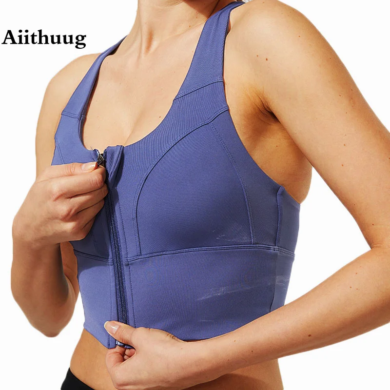 

Aiithuug Bounce Control Zipper Bras for Jogging Running Shockproof Gym Fitness Yoga Bra Gym Tops Sports Crop Top Front Zip Bra