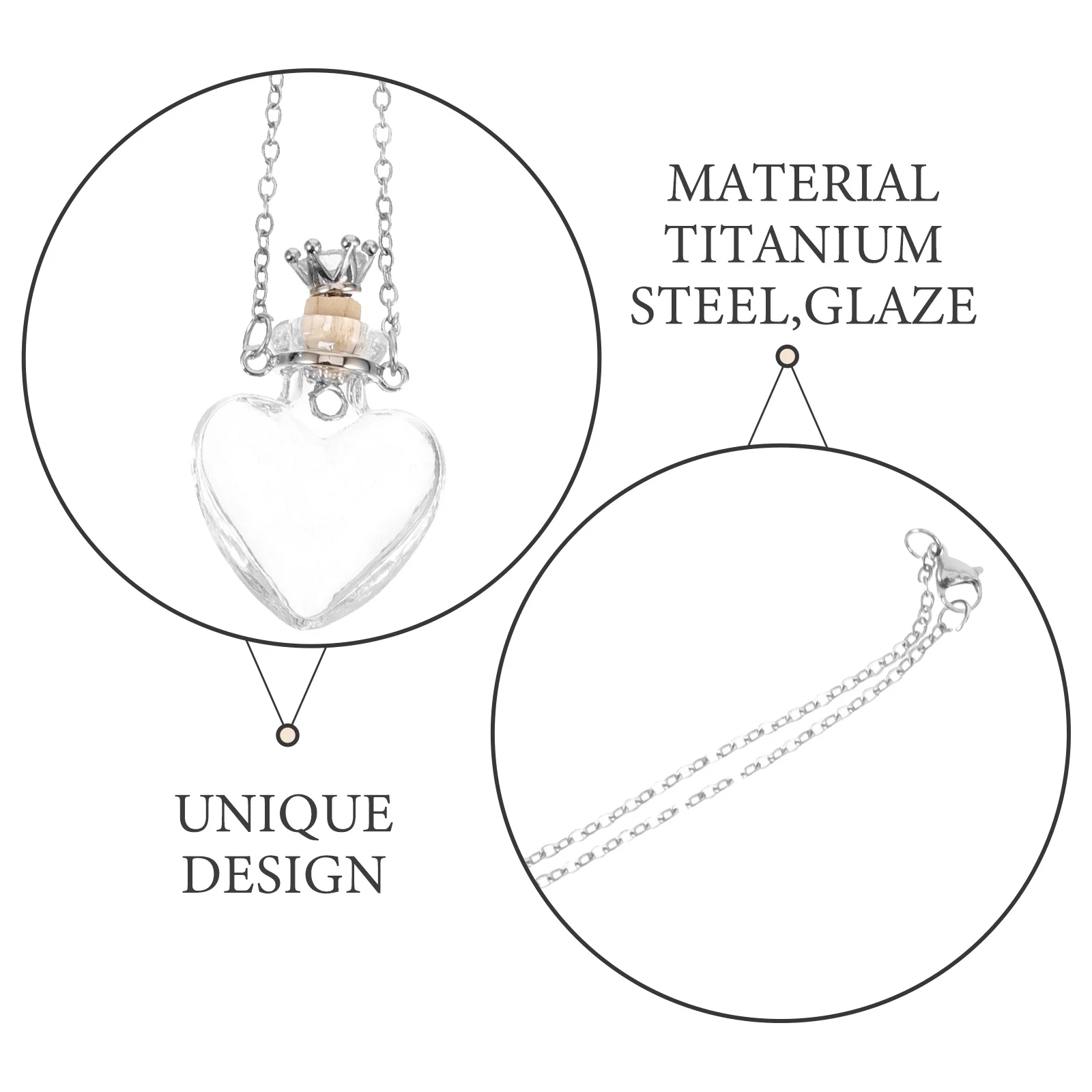 

Transparent Heart Bottle Necklace Titanium Steel Vial Pendant Essential Oil Perfume Necklace Elegant Women Jewelry