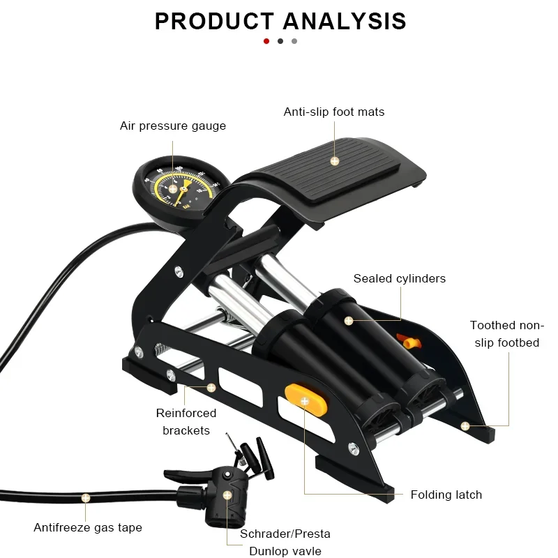 

Bike Pump Double Barrel High Pressure MAX 160PSI Bicycle Pump Foot Air Pump Presta&Schrader Valve For Basketball Motorcycle Car