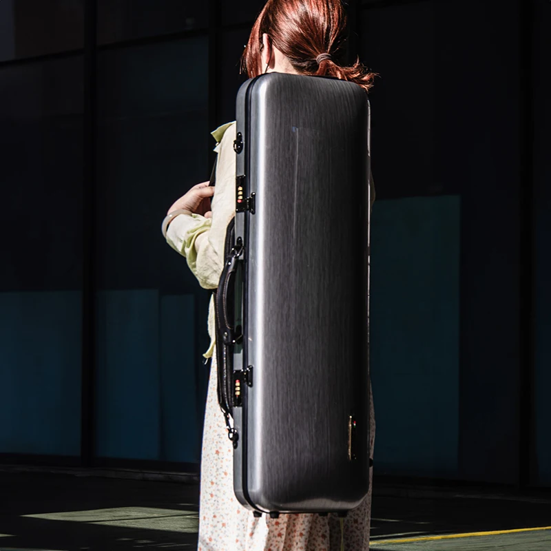 CHRISTINA Violin Case with Music Bag Password Lock Rectangular Silver Gray 4/4 Size Lightweight Waterproof Composite Material