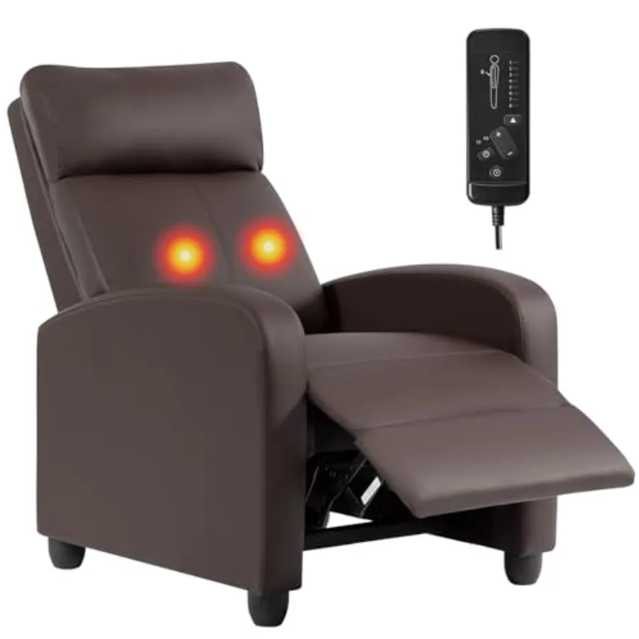 

Кресло-реклайнер с функцией массажа в 2 точках, кожаное, темно-коричневое, с поясничной опорой, регулируемой спинкой, подставкой для ног и мягким сиденьем