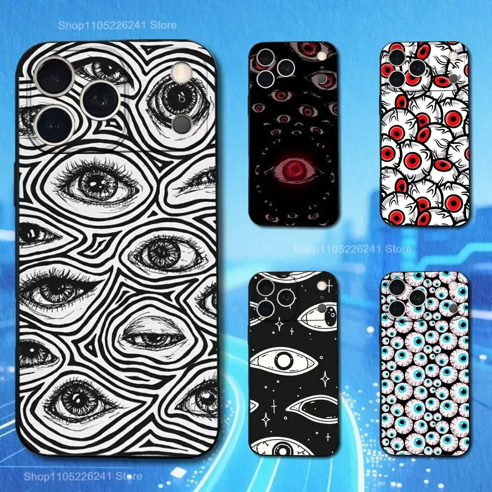 

Trypophobia Eyes Pattern For iPhone 13,16,11,14,17,12,15,Plus,Pro Max,XS,X,XR,SE,Mini,8,7,Phone Case Soft Silicone Black