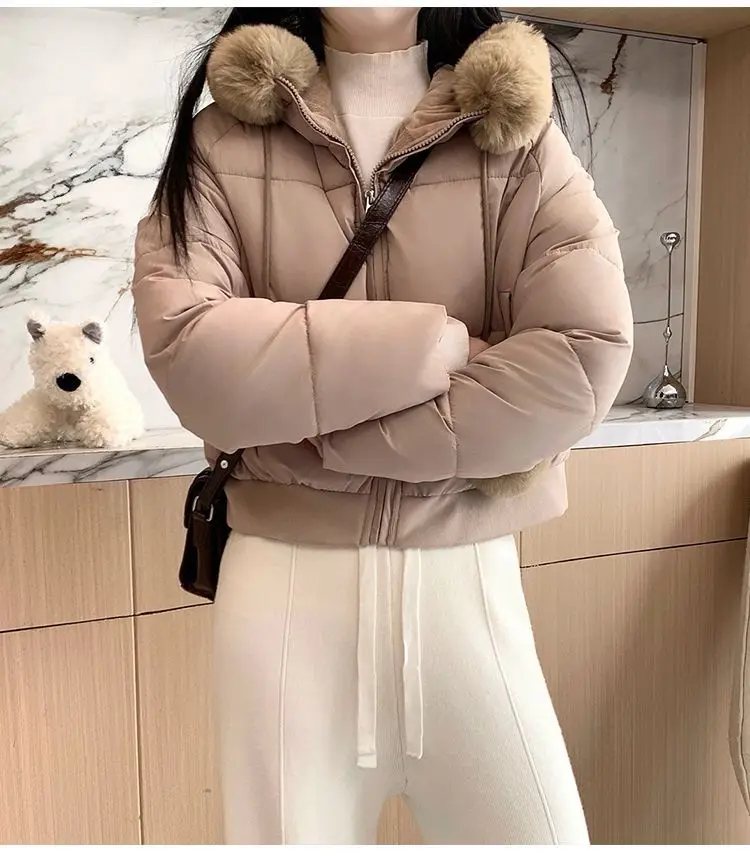 2027 Winter New High End Big Fur Collar Workwear Down Cotton Jacket Women's Fashion Short Thicken Cotton Female Parkas Coats