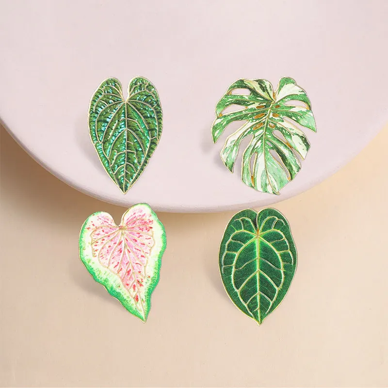 Tropical Caladium Leaf Enamel Pin Gold Edge Gradient Color for Plant Lovers Gardeners Canvas Bag Jacket Style Accessory