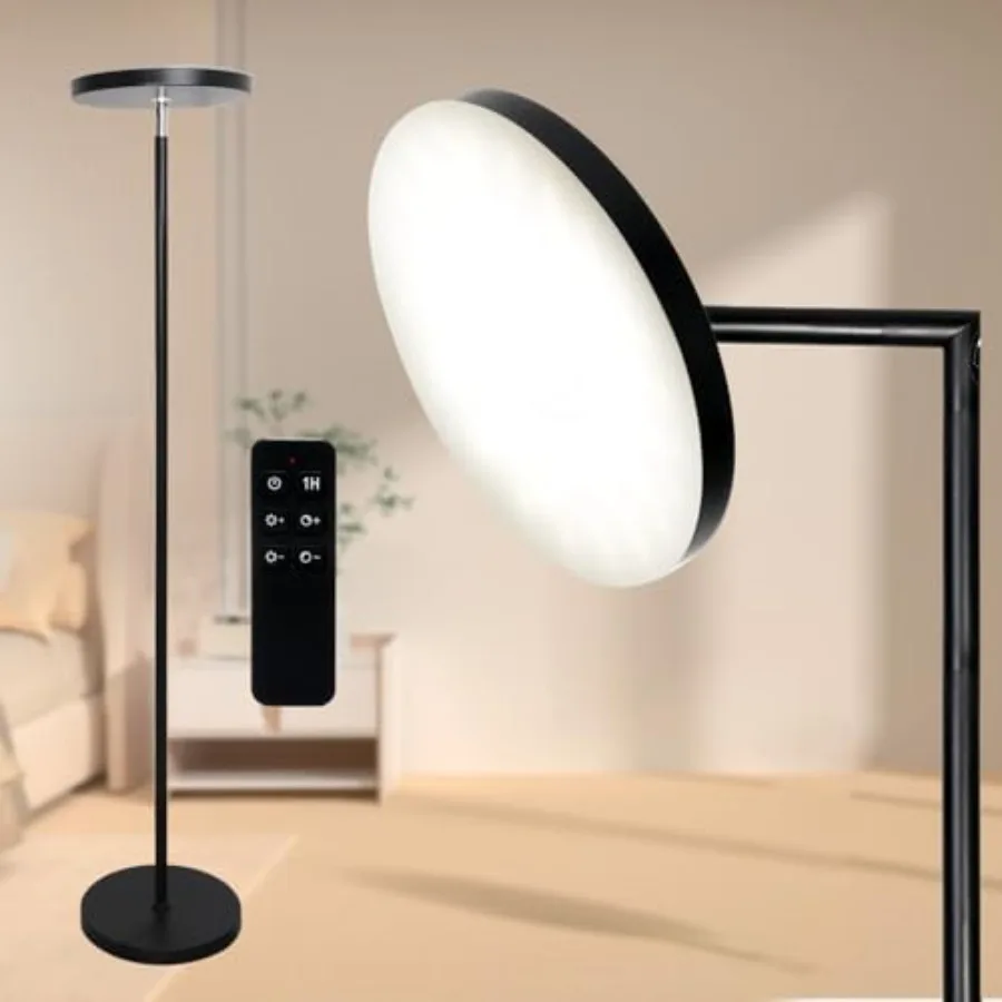 

90-Degree Foldable LED Torchiere Floor Lamp, Super Bright 30W 3000LM, Remote Control with Stepless Dimming and Color Temperatur