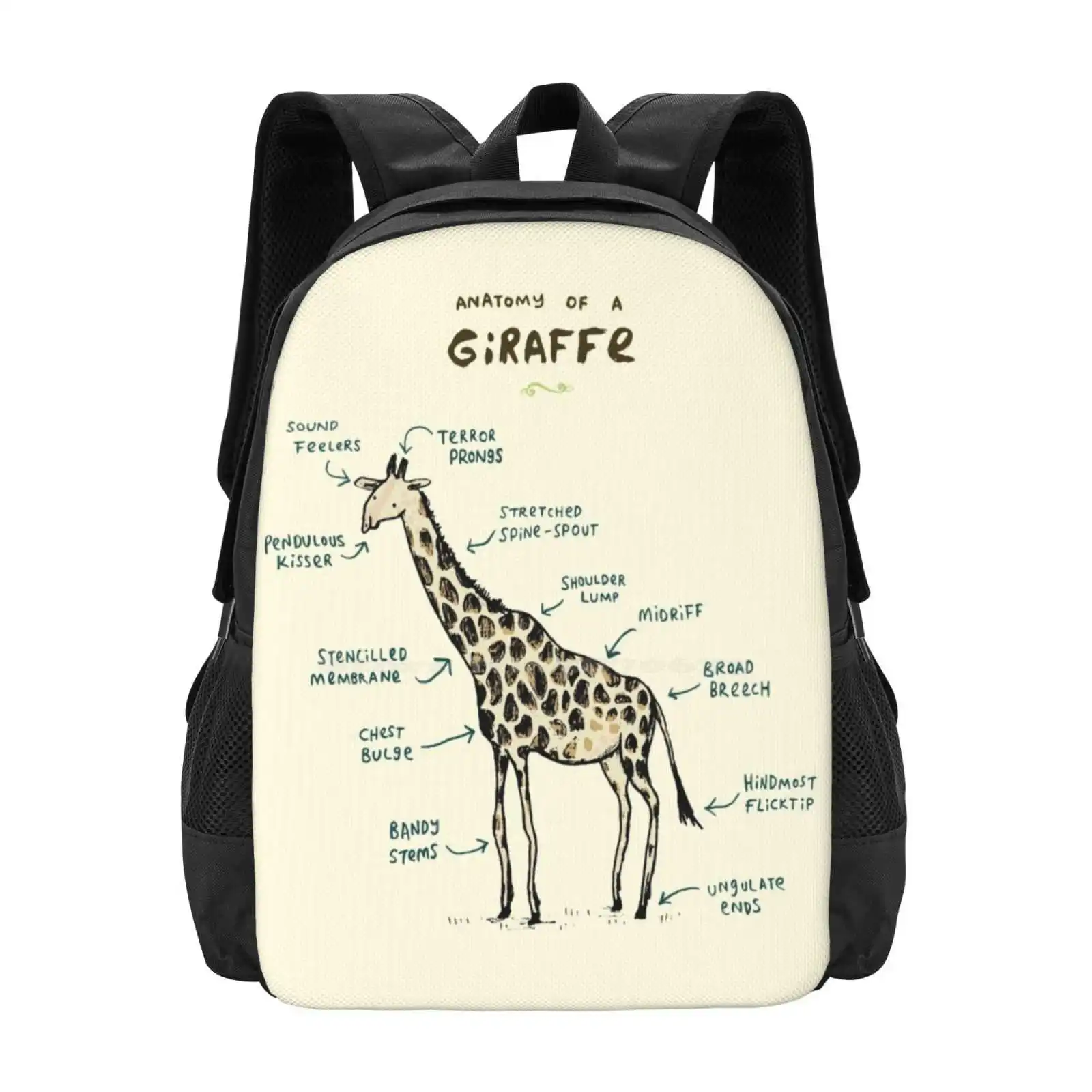 Anatomy Of A Giraffe Hot Sale Backpack Fashion Bags Anatomy Giraffe Neck Pattern Funny Silly Cute Children Birthday Bedroom