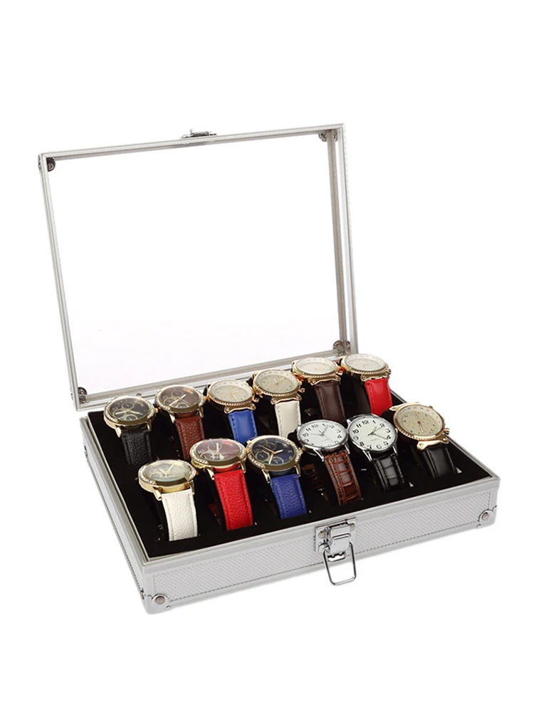 6/12 Grids Wrist Watch Display Box Case Holder Locked Jewelry Storage Organizer