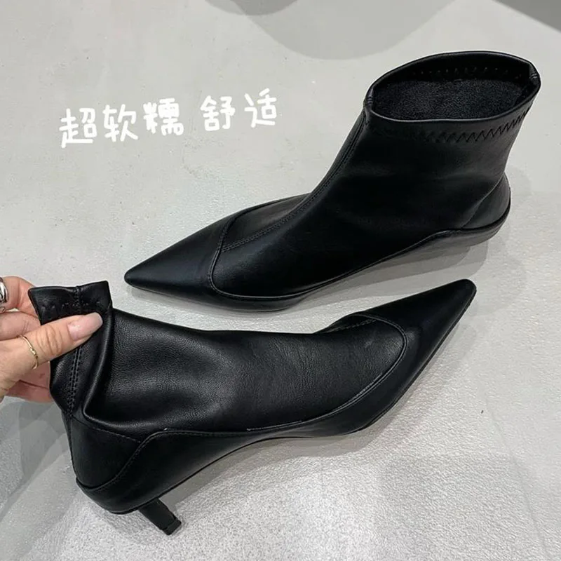 2024 Winter New Brand Women Ankle Boots Fashion Pointed Toe Slip On Ladies Elegant Short Boots Shoes Dress Pumos Shoes New Boots