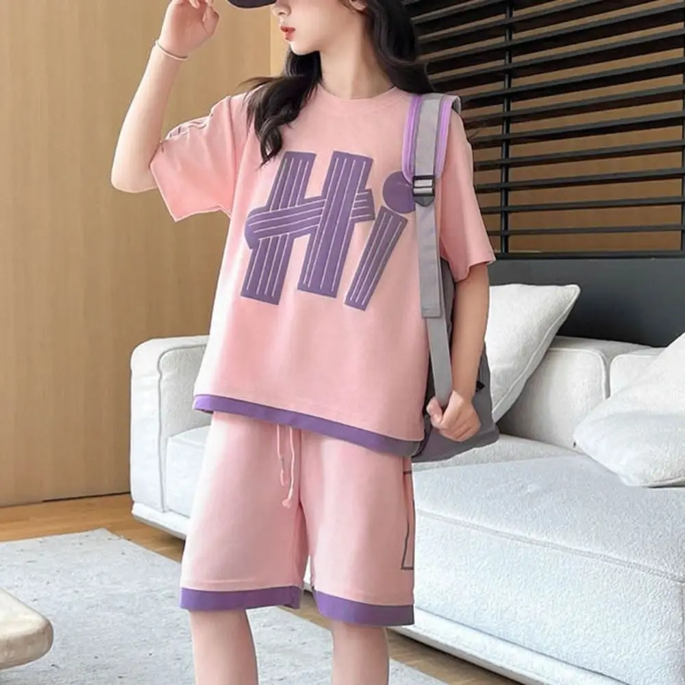 

Elegant Y2K Children Sports Set Letter Loose T-shirt Pants Wear Suit Teenagers Girls Clothes Set Party