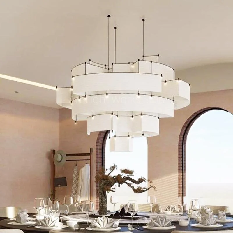 Restaurant Living Room Private Rooms Restaurant Chandelier Modern And Simple Fabric Club Elegant Room Lighting Fixtures