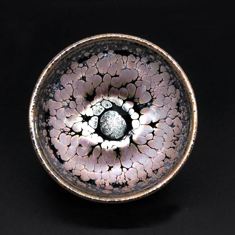 110ml Chinese Jianzhan Purple Golden Oil Spot Glaze Pottery Tea Bowl Tea Set