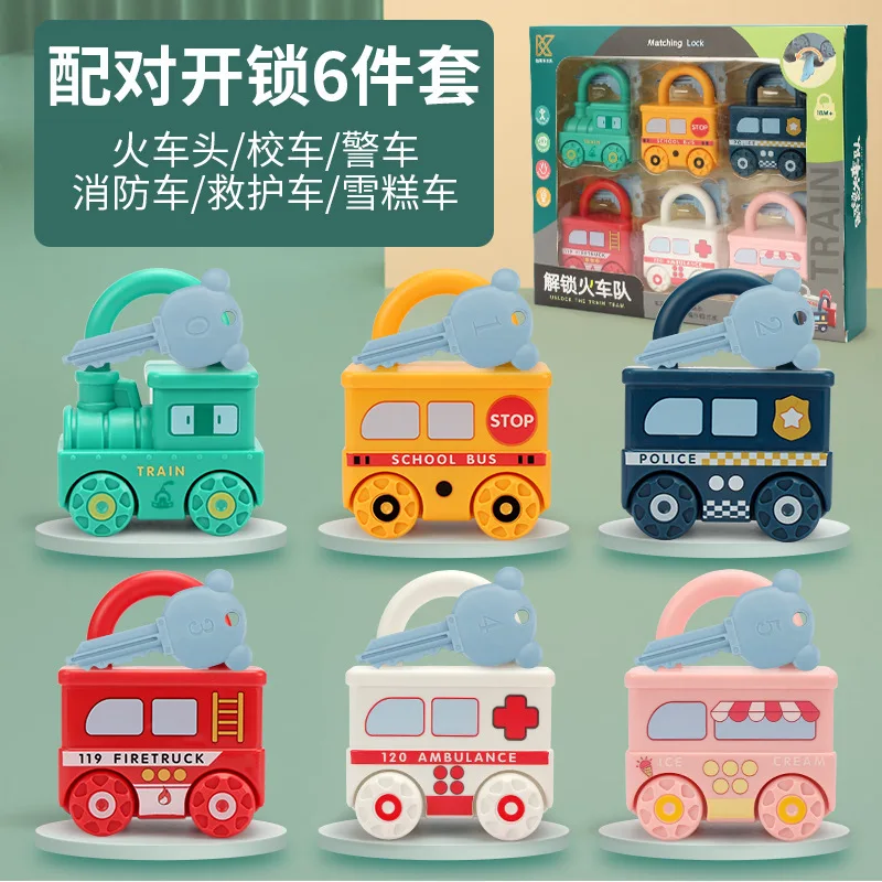 Children's Digital English Cognition Unlocking Train Team Lock Head Toy Car Early Education for Male and Female Babies