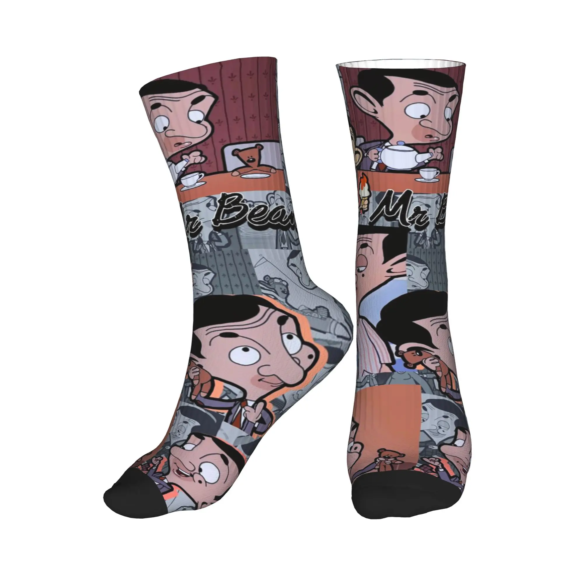 

All Seasons Mr. Bean Cartoon Sport Middle Tube Socks Super Soft Crew Socks Funny Stockings for Men Women