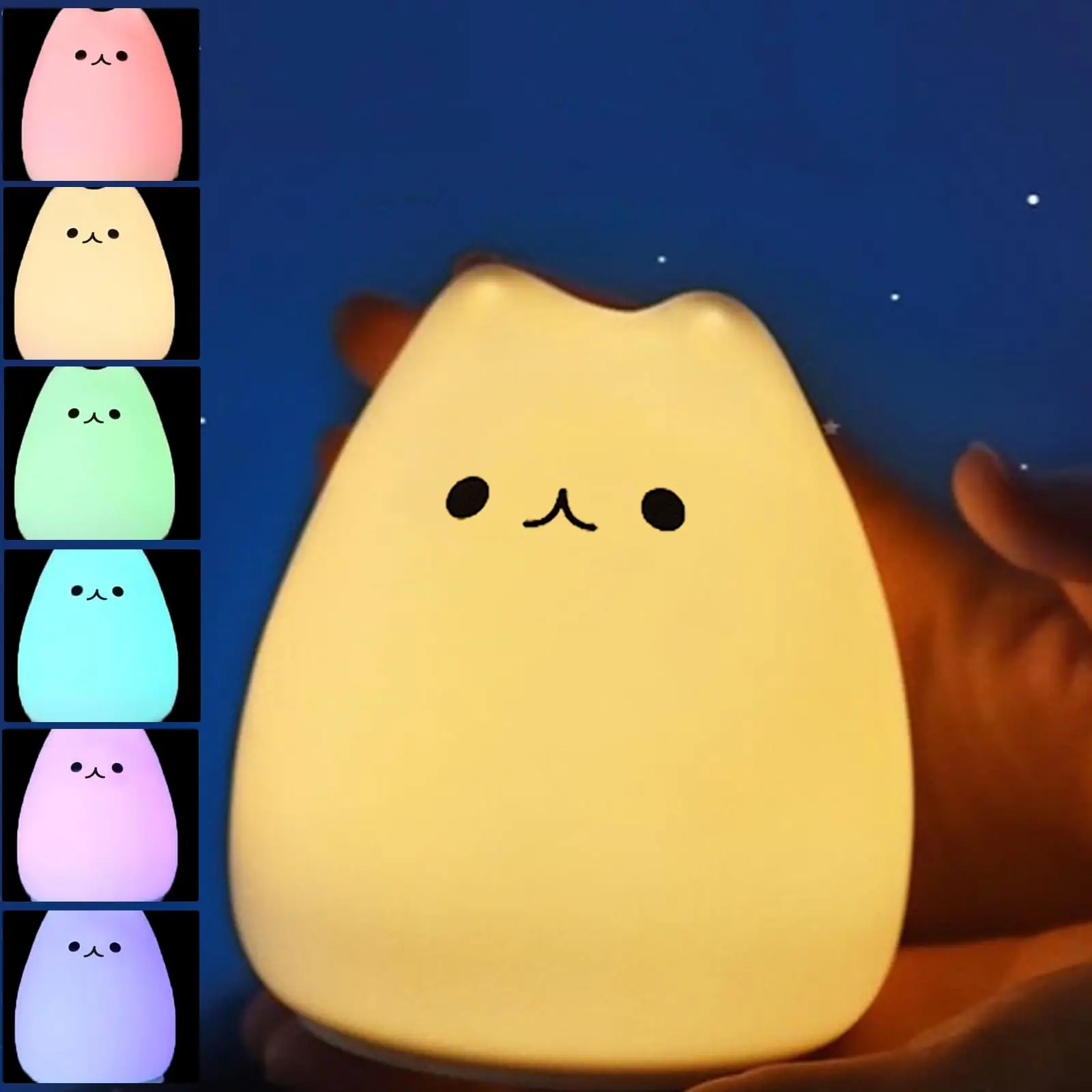 

Cat Night Light 7 Color Silicone Squishy Cat Lamp Battery Operated Night Light Tap Control Energy Saving Cute Nursery LED Lamp