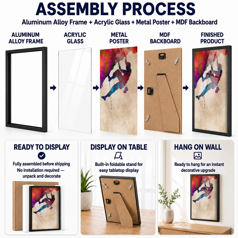 Climbing Sport Metal Poster With Aluminum Alloy Frame Personalized Photo Inspirational Training Style Wall Art For Living Room
