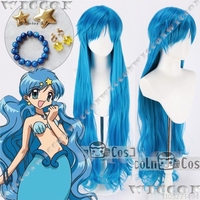 Hosho Hanon Anime Mermaid Cosplay Melody Wig Length 100cm Blue Hair Girl Earring Hairclip Cos Prop Halloween Roleplay Customized