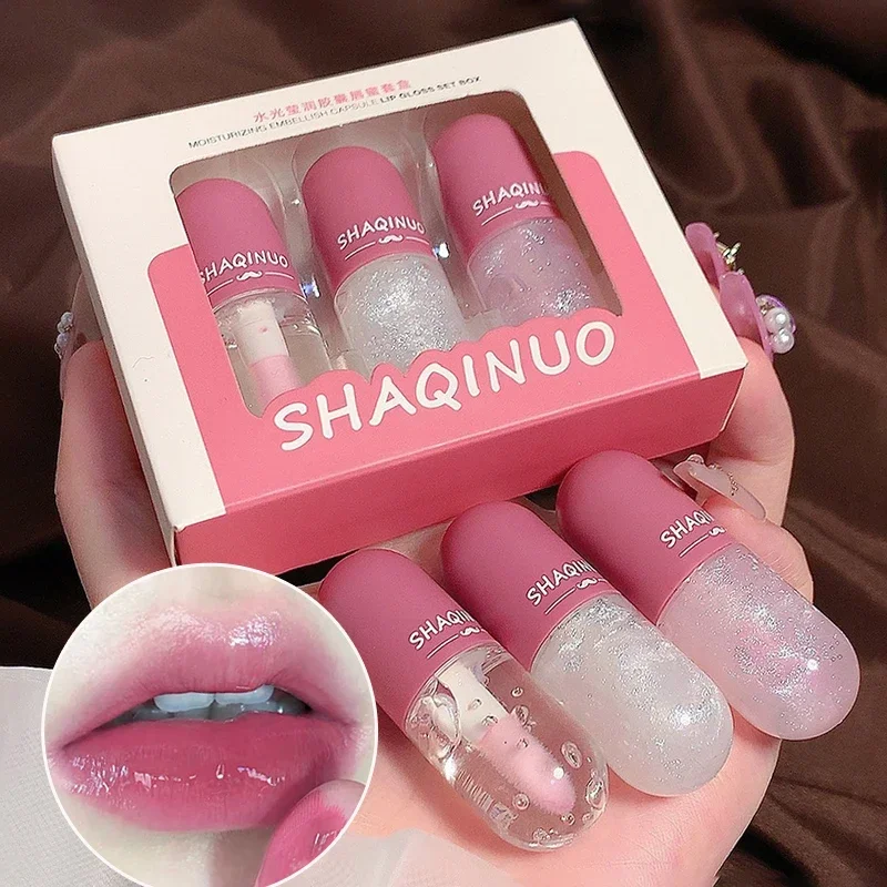 3PCS Lip Gloss Crystal Jelly Lip Glaze Transparent Lips Glass Color Change Oil Moisturizing Glitter Liquid Lipstick Lip Cosmetic