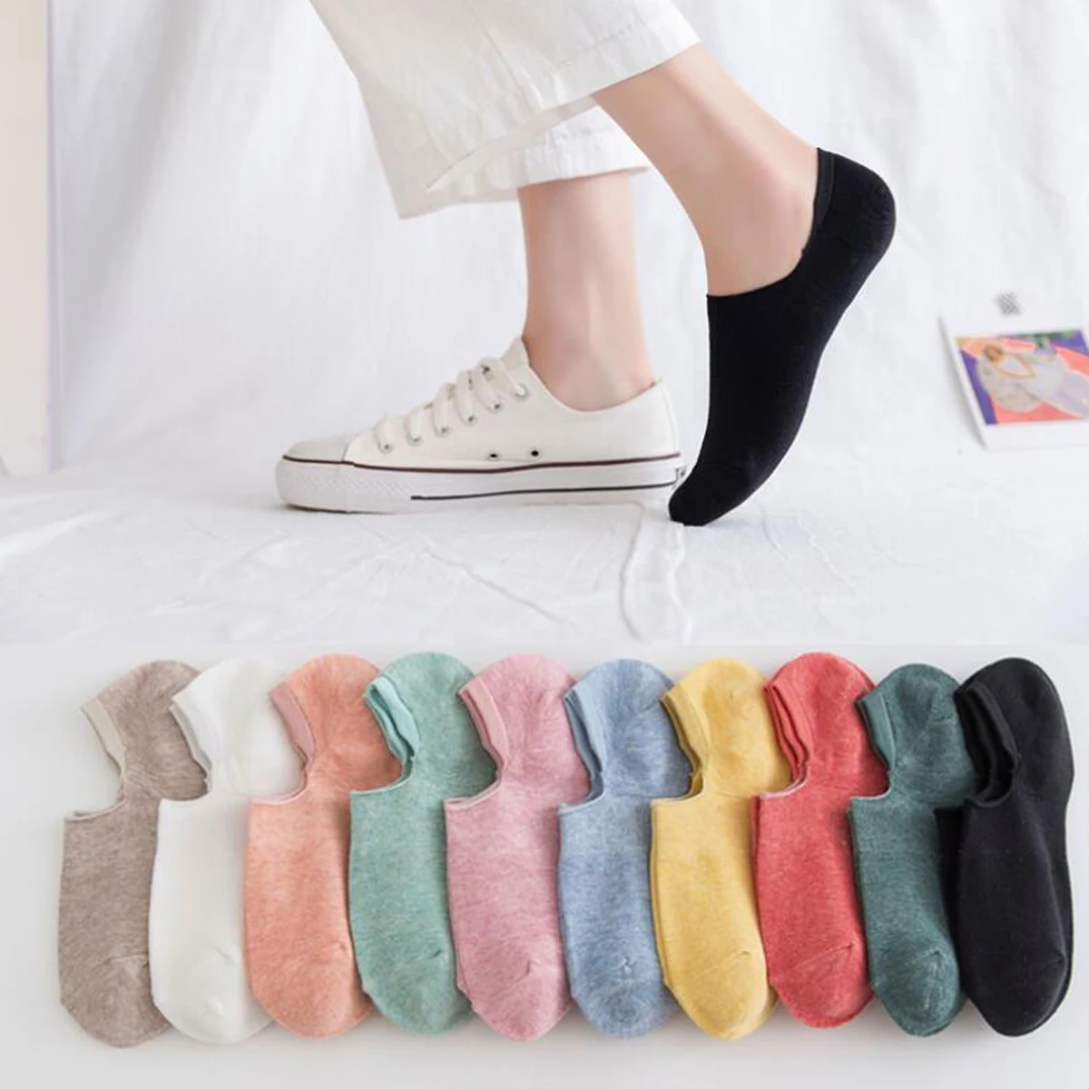 10 Pairs Candy Colors Socks Solid Invisible Ankle Socks Summer Breathable Cute Women\'s Socks