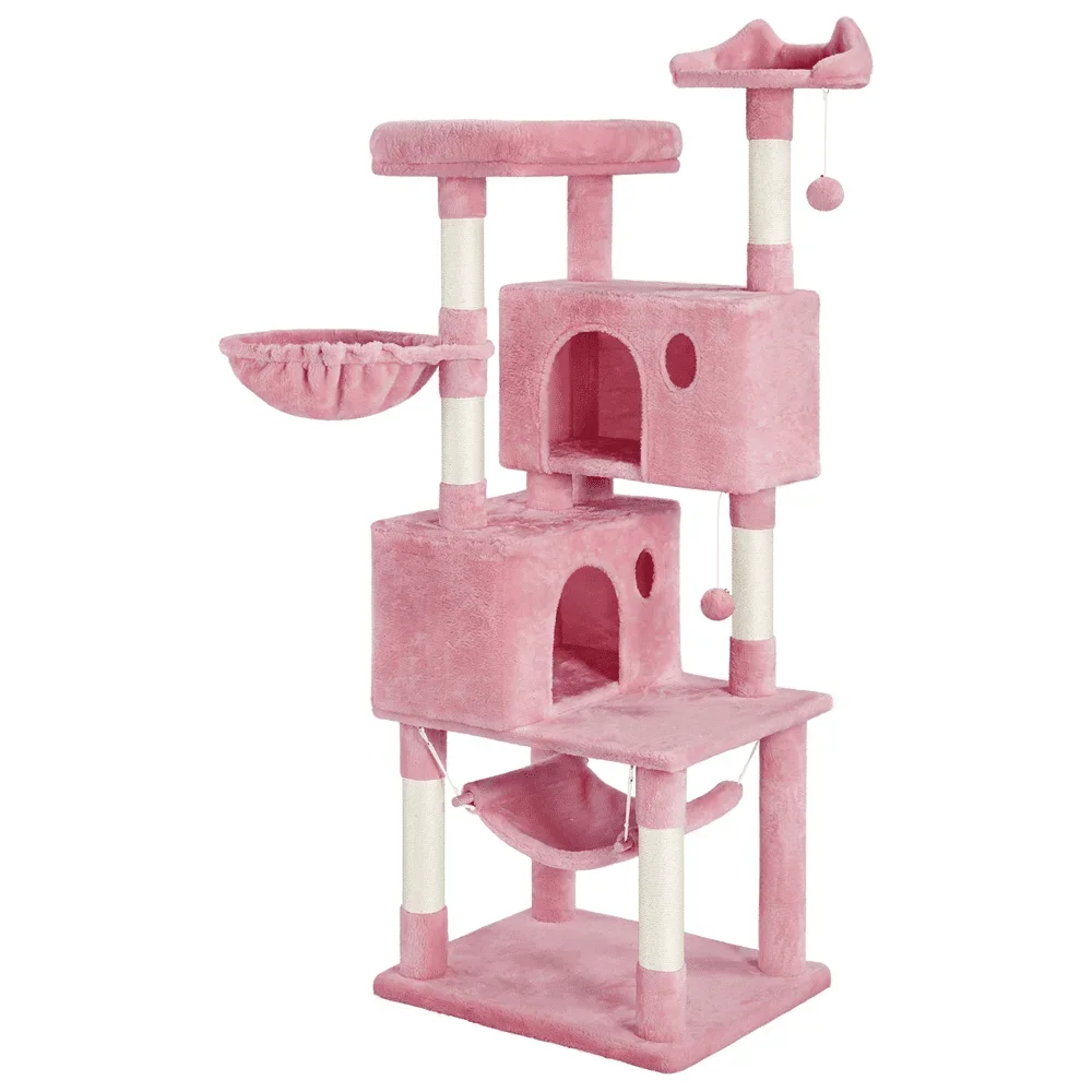 

64'' Multi-level Cat Tree Tower with Condos and Scratching Posts, Pink
