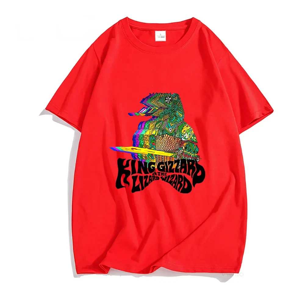 King Gizzard & The Lizard Wizard T-shirts MEN Science Fiction T Shirts 100% Cotton Chameleon Tshirts Four Seasons Slight Strech