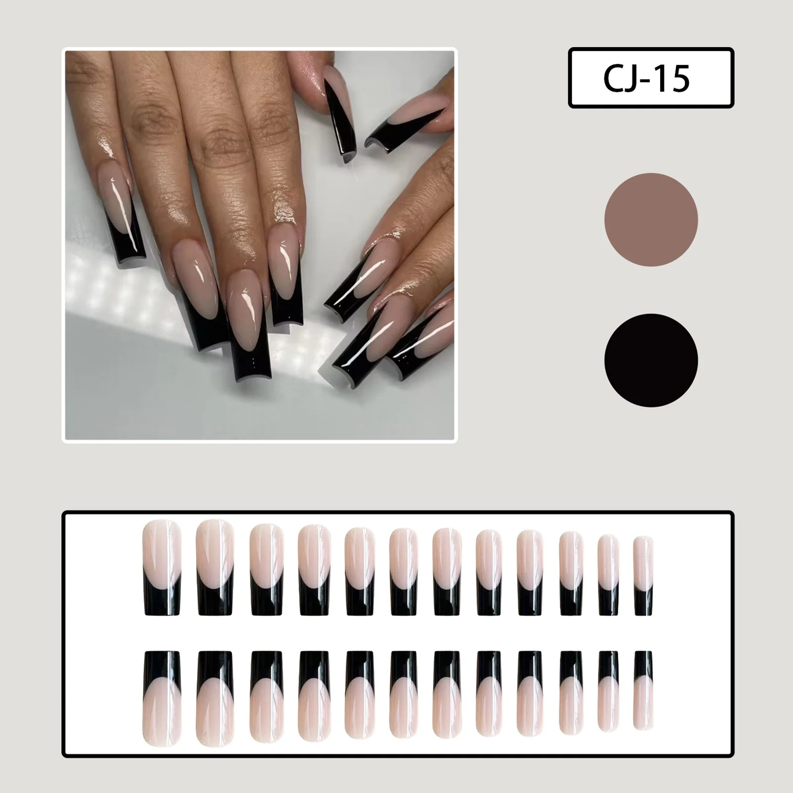 24pcs Black Edge Super Long French False Nail Acrylic Ballerina Fake Nails Press On Nails Square Nail Tips Professional Nail Art