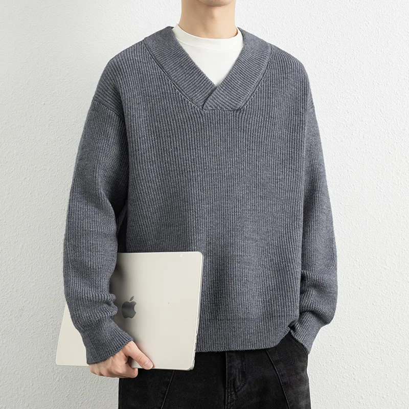 الراقية الجديدة الرجال سترة سميكة قاعدة طبقة الخريف الشتاء محبوك Vintage البلوز معطف فضفاض سترة